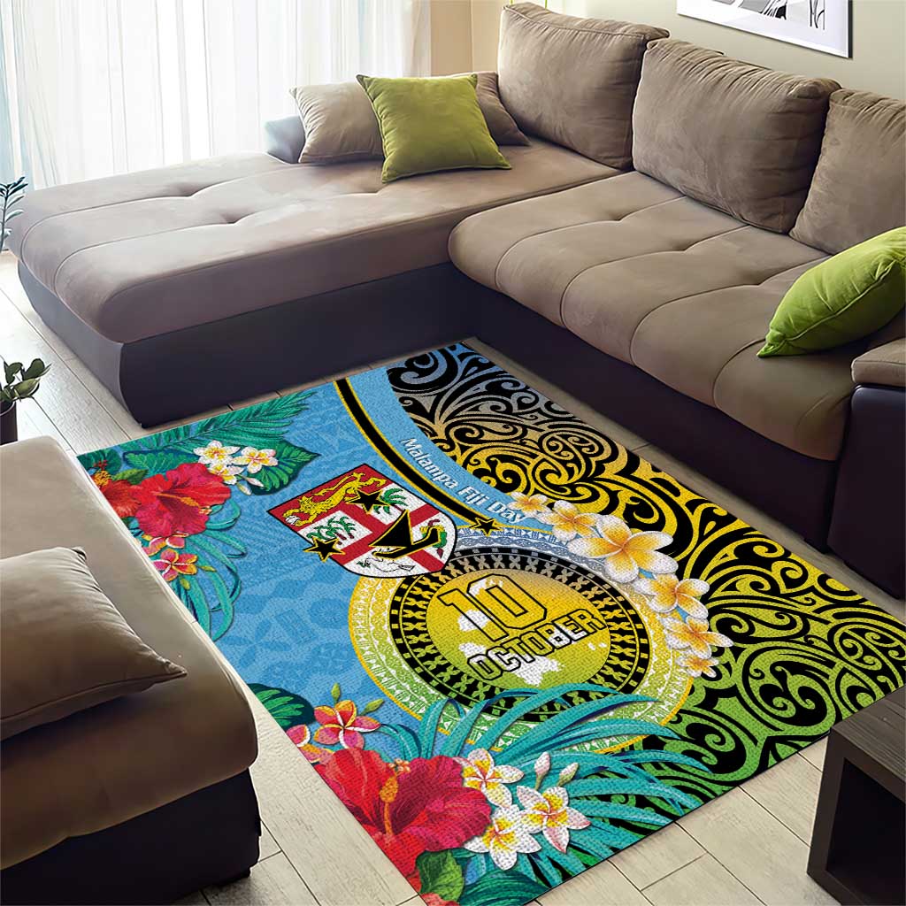 Vanuatu Malampa Fiji Day Area Rug Happy 10 October With Maps Tropical Flowers