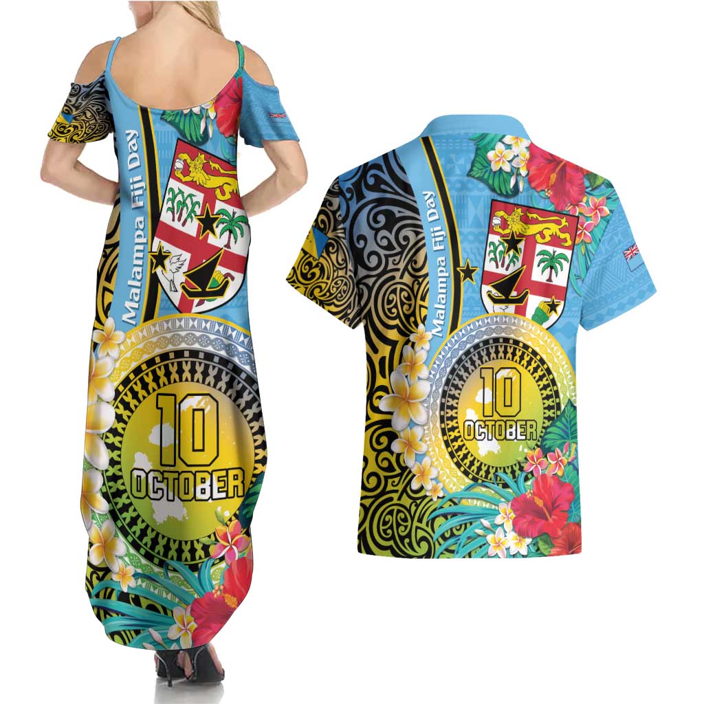Vanuatu Malampa Fiji Day Couples Matching Summer Maxi Dress and Hawaiian Shirt Happy 10 October With Maps Tropical Flowers
