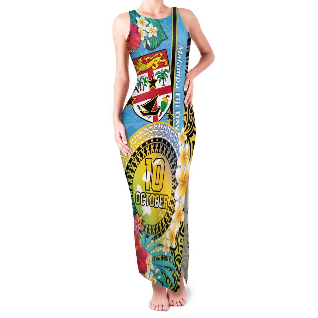 Vanuatu Malampa Fiji Day Family Matching Tank Maxi Dress and Hawaiian Shirt Happy 10 October With Maps Tropical Flowers