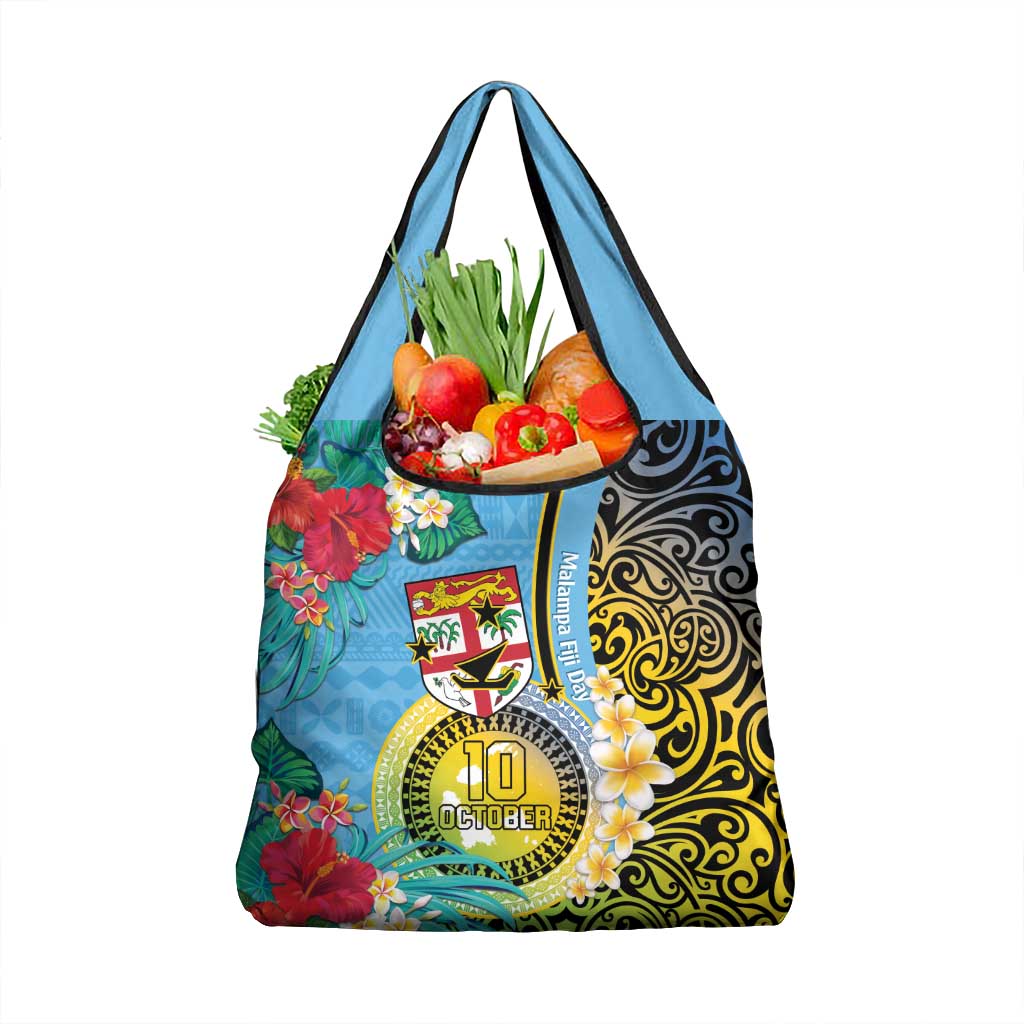 Vanuatu Malampa Fiji Day Grocery Bag Happy 10 October With Maps Tropical Flowers