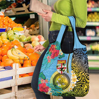 Vanuatu Malampa Fiji Day Grocery Bag Happy 10 October With Maps Tropical Flowers