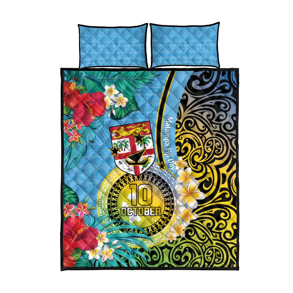 Vanuatu Malampa Fiji Day Quilt Bed Set Happy 10 October With Maps Tropical Flowers LT14 - Polynesian Pride