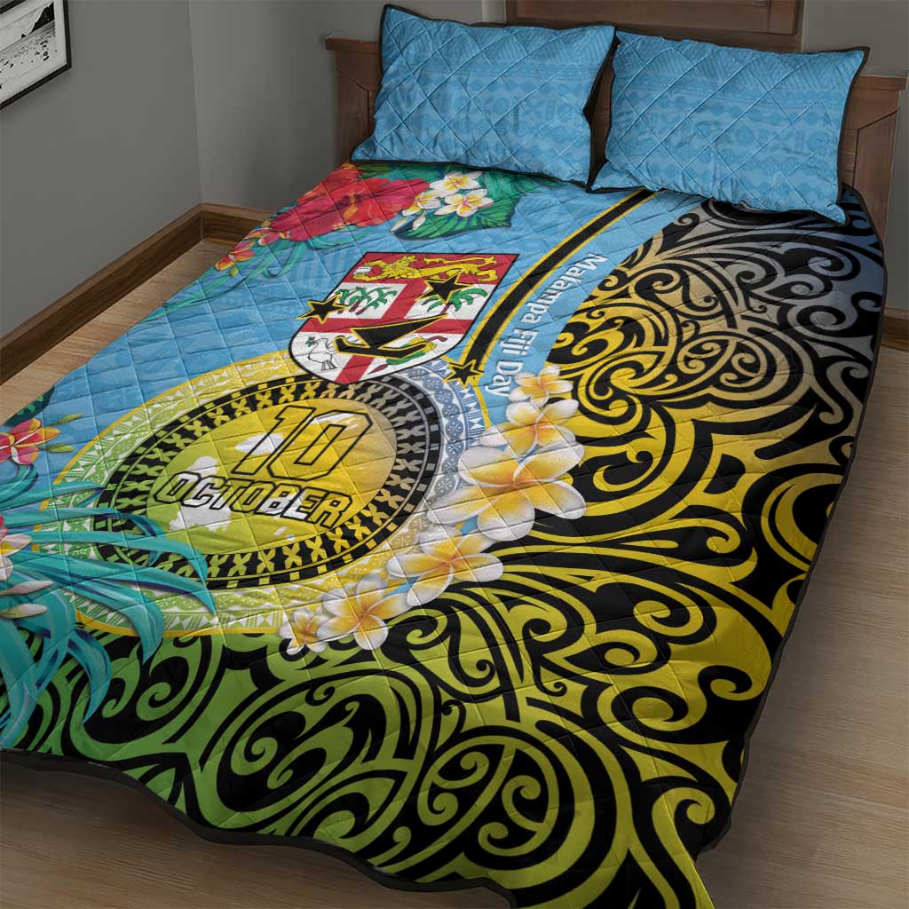 Vanuatu Malampa Fiji Day Quilt Bed Set Happy 10 October With Maps Tropical Flowers LT14 - Polynesian Pride