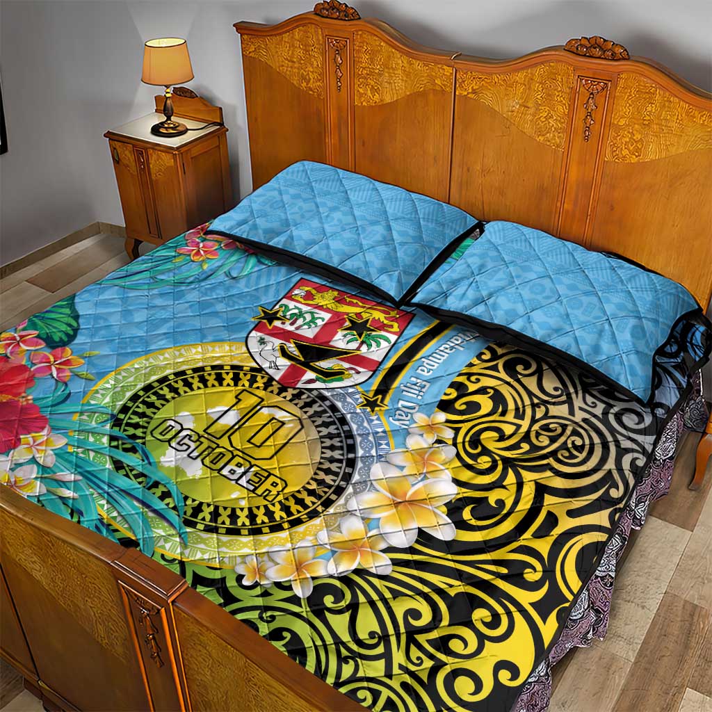 Vanuatu Malampa Fiji Day Quilt Bed Set Happy 10 October With Maps Tropical Flowers LT14 - Polynesian Pride