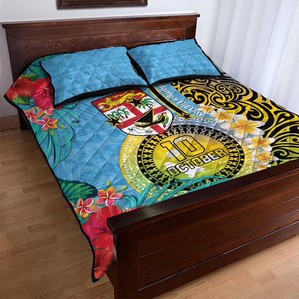 Vanuatu Malampa Fiji Day Quilt Bed Set Happy 10 October With Maps Tropical Flowers LT14 - Polynesian Pride