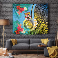 Vanuatu Malampa Fiji Day Tapestry Happy 10 October With Maps Tropical Flowers LT14 - Polynesian Pride