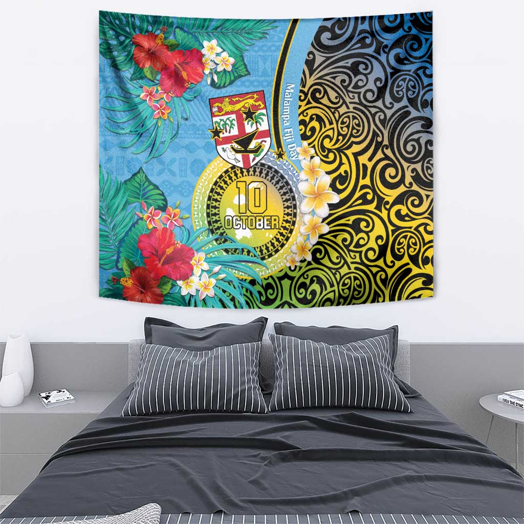 Vanuatu Malampa Fiji Day Tapestry Happy 10 October With Maps Tropical Flowers LT14 - Polynesian Pride