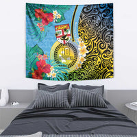 Vanuatu Malampa Fiji Day Tapestry Happy 10 October With Maps Tropical Flowers LT14 - Polynesian Pride