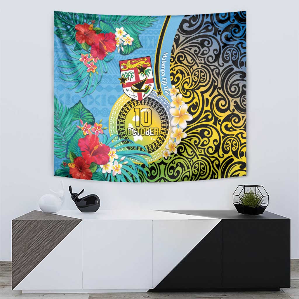 Vanuatu Malampa Fiji Day Tapestry Happy 10 October With Maps Tropical Flowers LT14 - Polynesian Pride