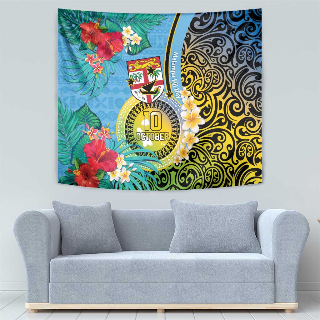 Vanuatu Malampa Fiji Day Tapestry Happy 10 October With Maps Tropical Flowers LT14 - Polynesian Pride