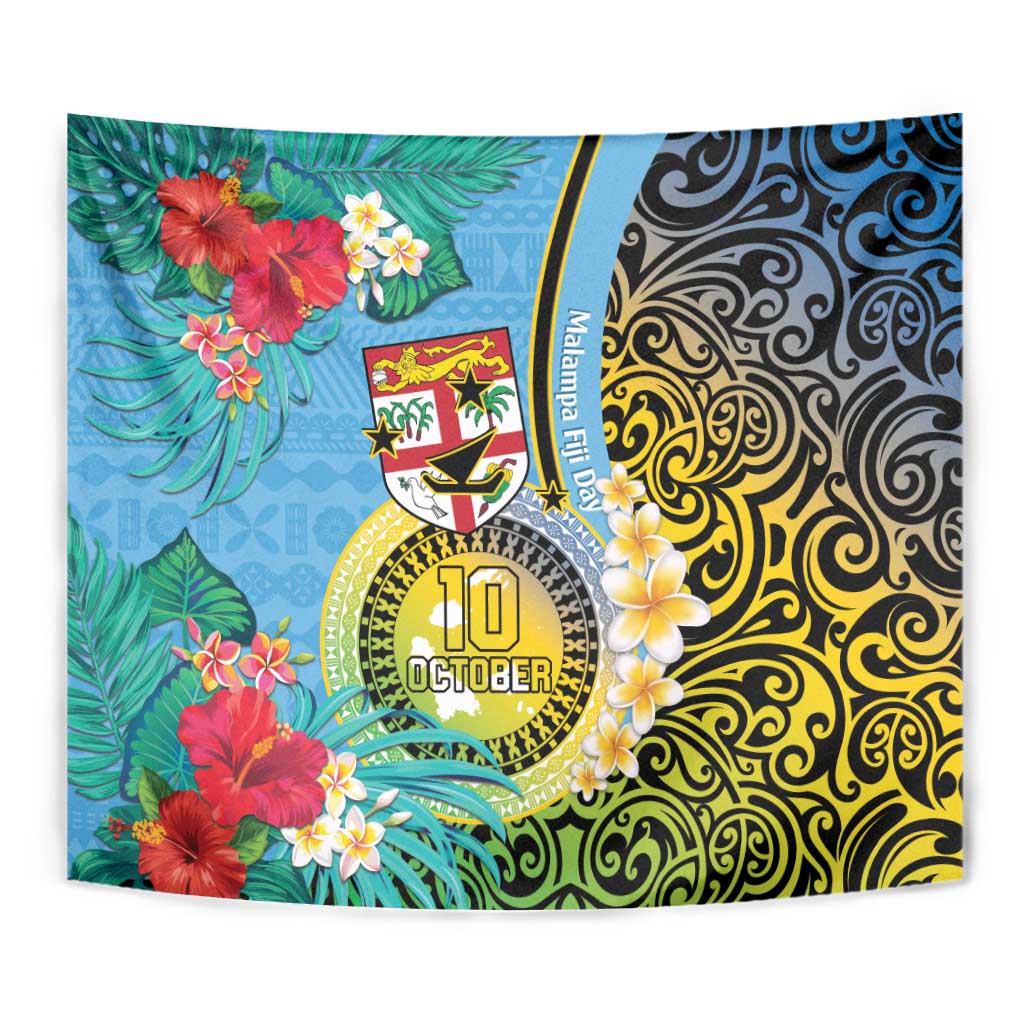 Vanuatu Malampa Fiji Day Tapestry Happy 10 October With Maps Tropical Flowers LT14 - Polynesian Pride