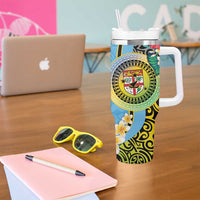 Vanuatu Malampa Fiji Day Tumbler With Handle Happy 10 October With Maps Tropical Flowers