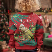 Personalised New Zealand Kakapo Christmas Kid Ugly Christmas Sweater Meri Kirihimete Silver Fern Mix Pohutukawa