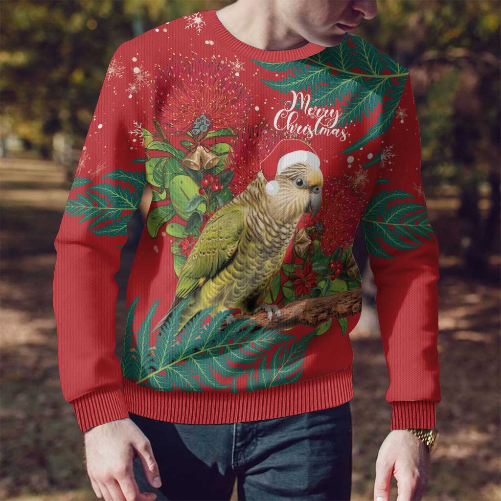 Personalised New Zealand Kakapo Christmas Ugly Christmas Sweater Meri Kirihimete Silver Fern Mix Pohutukawa