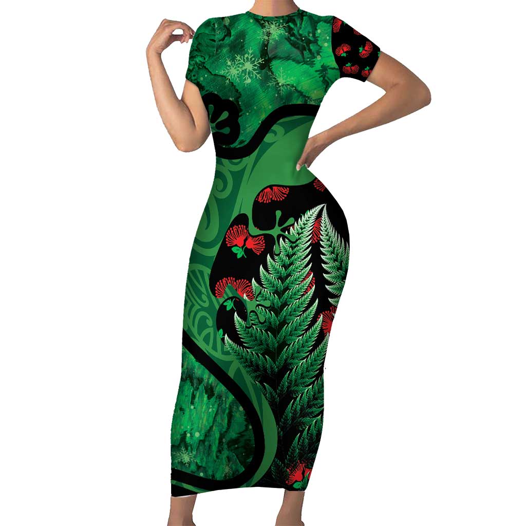New Zealand Gecko Christmas Family Matching Short Sleeve Bodycon Dress and Hawaiian Shirt Meri Kirihimete Paua Shell Mix Pohutukawa