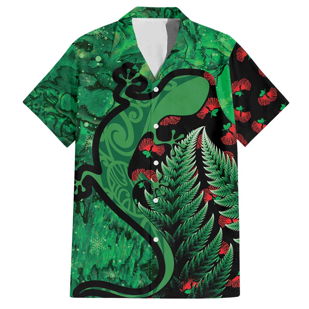 New Zealand Gecko Christmas Family Matching Tank Maxi Dress and Hawaiian Shirt Meri Kirihimete Paua Shell Mix Pohutukawa