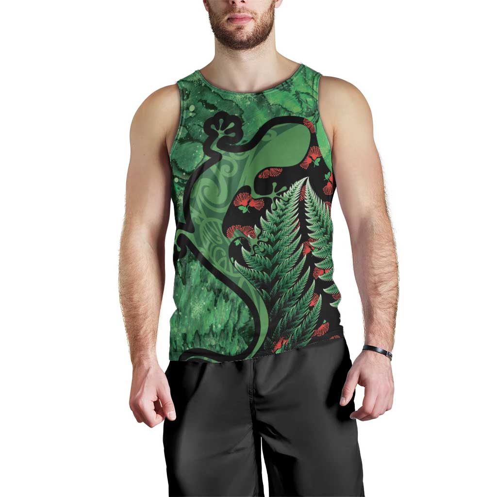 New Zealand Gecko Christmas Men Tank Top Meri Kirihimete Paua Shell Mix Pohutukawa