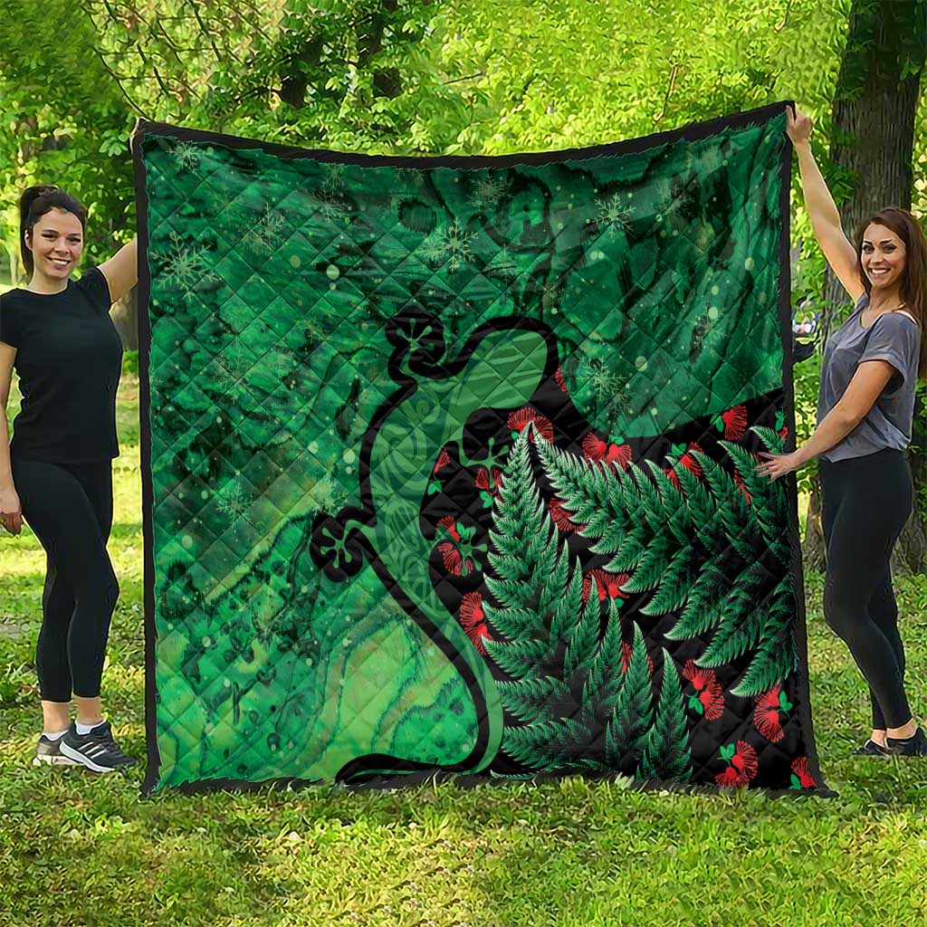 New Zealand Gecko Christmas Quilt Meri Kirihimete Paua Shell Mix Pohutukawa LT14 - Polynesian Pride