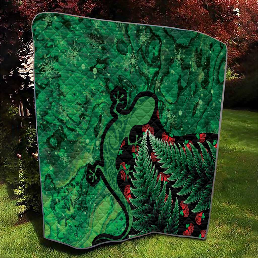 New Zealand Gecko Christmas Quilt Meri Kirihimete Paua Shell Mix Pohutukawa LT14 - Polynesian Pride