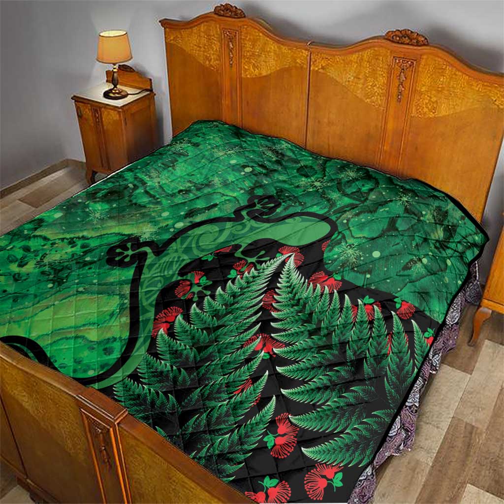 New Zealand Gecko Christmas Quilt Meri Kirihimete Paua Shell Mix Pohutukawa LT14 - Polynesian Pride
