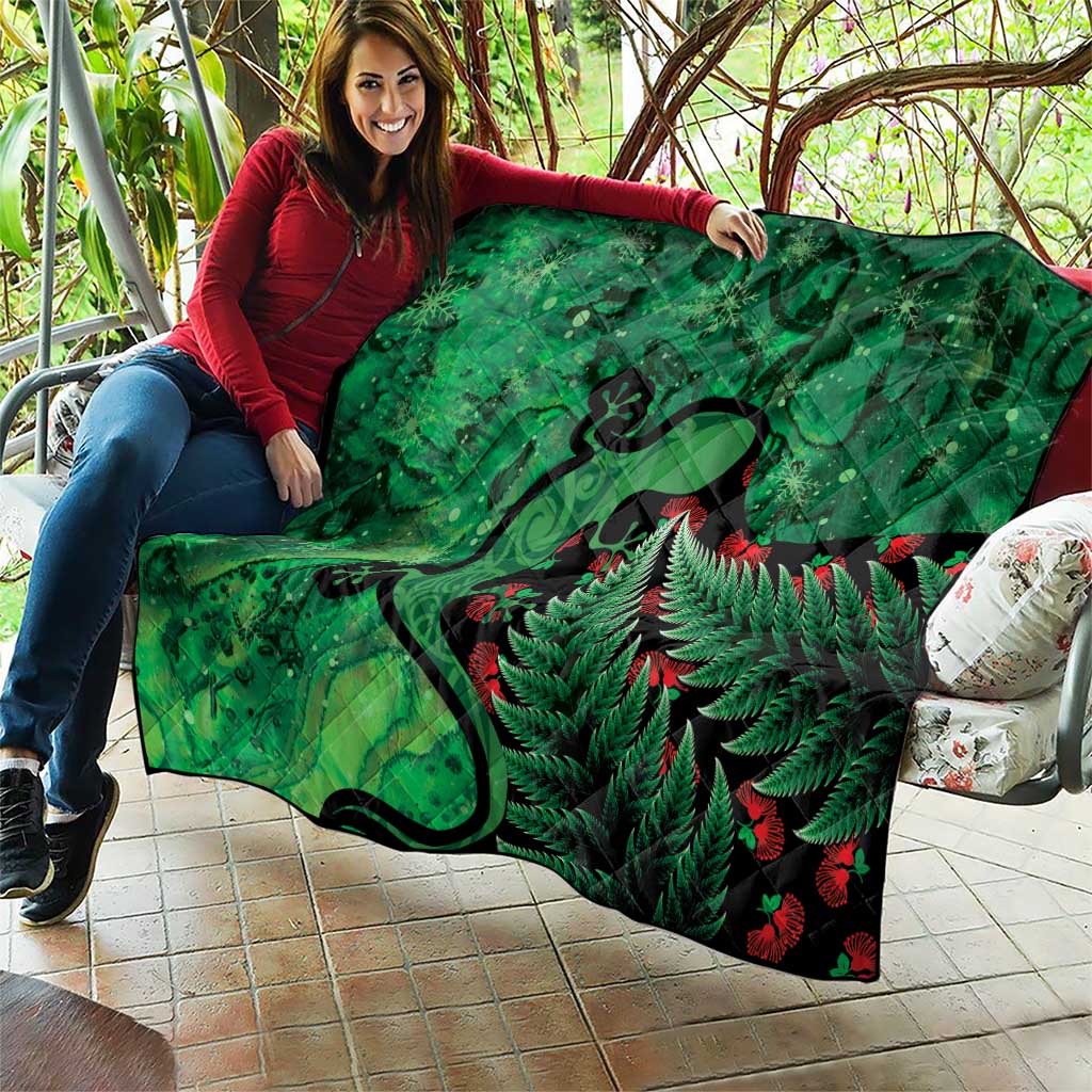 New Zealand Gecko Christmas Quilt Meri Kirihimete Paua Shell Mix Pohutukawa LT14 - Polynesian Pride