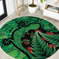 New Zealand Gecko Christmas Round Carpet Meri Kirihimete Paua Shell Mix Pohutukawa LT14 Green - Polynesian Pride