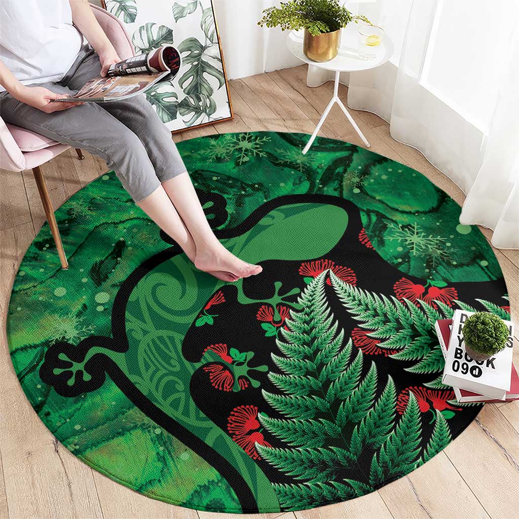 New Zealand Gecko Christmas Round Carpet Meri Kirihimete Paua Shell Mix Pohutukawa LT14 - Polynesian Pride
