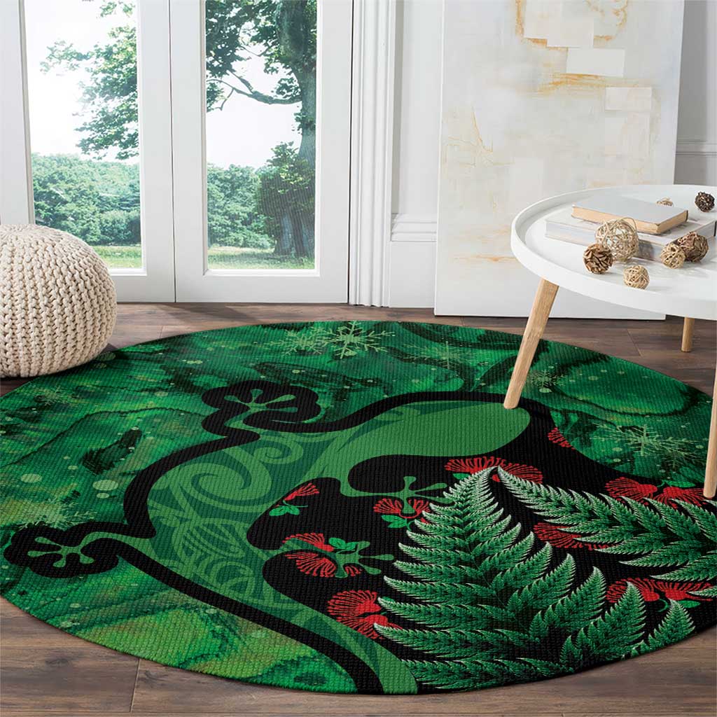 New Zealand Gecko Christmas Round Carpet Meri Kirihimete Paua Shell Mix Pohutukawa LT14 - Polynesian Pride