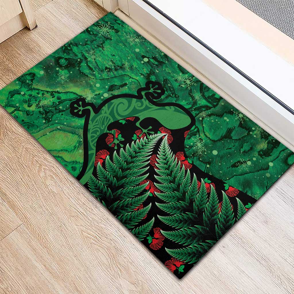 New Zealand Gecko Christmas Rubber Doormat Meri Kirihimete Paua Shell Mix Pohutukawa LT14 - Polynesian Pride