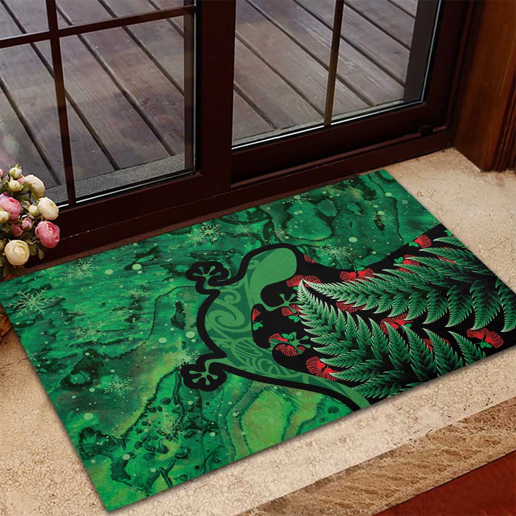 New Zealand Gecko Christmas Rubber Doormat Meri Kirihimete Paua Shell Mix Pohutukawa LT14 - Polynesian Pride