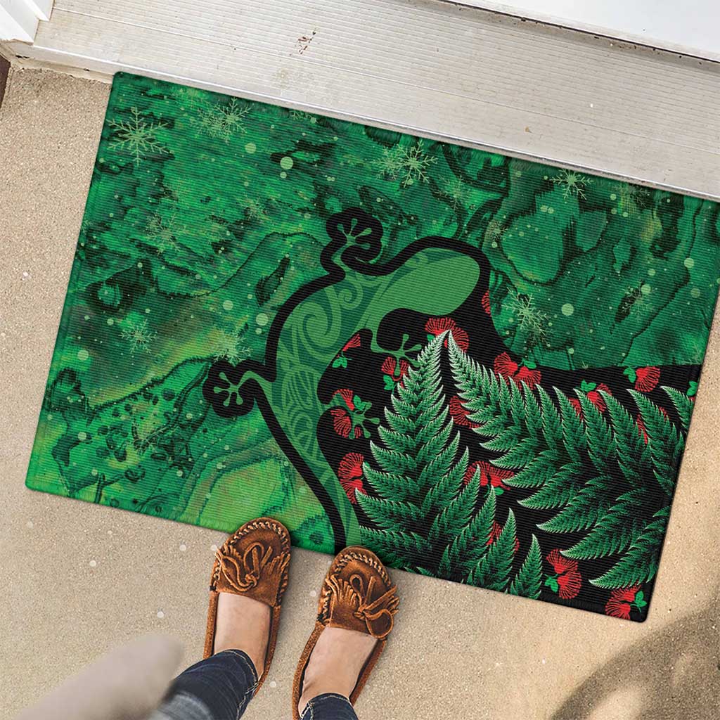 New Zealand Gecko Christmas Rubber Doormat Meri Kirihimete Paua Shell Mix Pohutukawa LT14 - Polynesian Pride