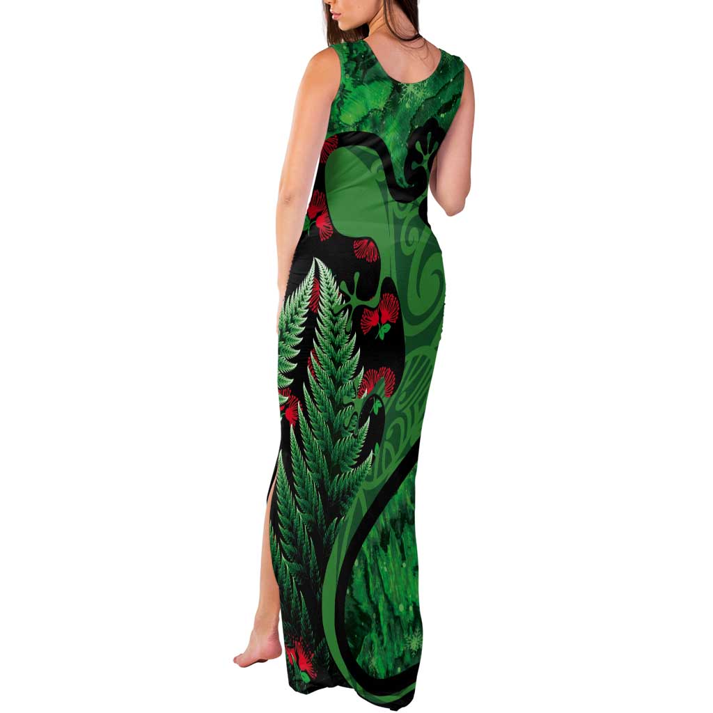 New Zealand Gecko Christmas Tank Maxi Dress Meri Kirihimete Paua Shell Mix Pohutukawa