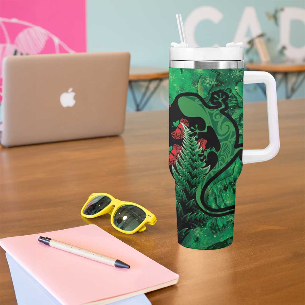 New Zealand Gecko Christmas Tumbler With Handle Meri Kirihimete Paua Shell Mix Pohutukawa