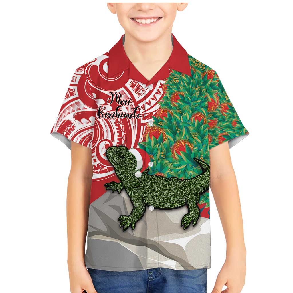 Personalised New Zealand Tuatara Christmas Family Matching Mermaid Dress and Hawaiian Shirt Meri Kirihimete Aotearoa Maori Mix Pohutukawa