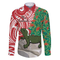 Personalised New Zealand Tuatara Christmas Family Matching Tank Maxi Dress and Hawaiian Shirt Meri Kirihimete Aotearoa Maori Mix Pohutukawa