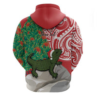 Personalised New Zealand Tuatara Christmas Hoodie Meri Kirihimete Aotearoa Maori Mix Pohutukawa