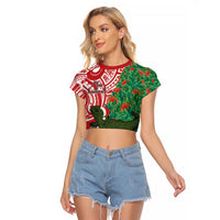 Personalised New Zealand Tuatara Christmas Raglan Cropped T Shirt Meri Kirihimete Aotearoa Maori Mix Pohutukawa LT14 Female Red - Polynesian Pride