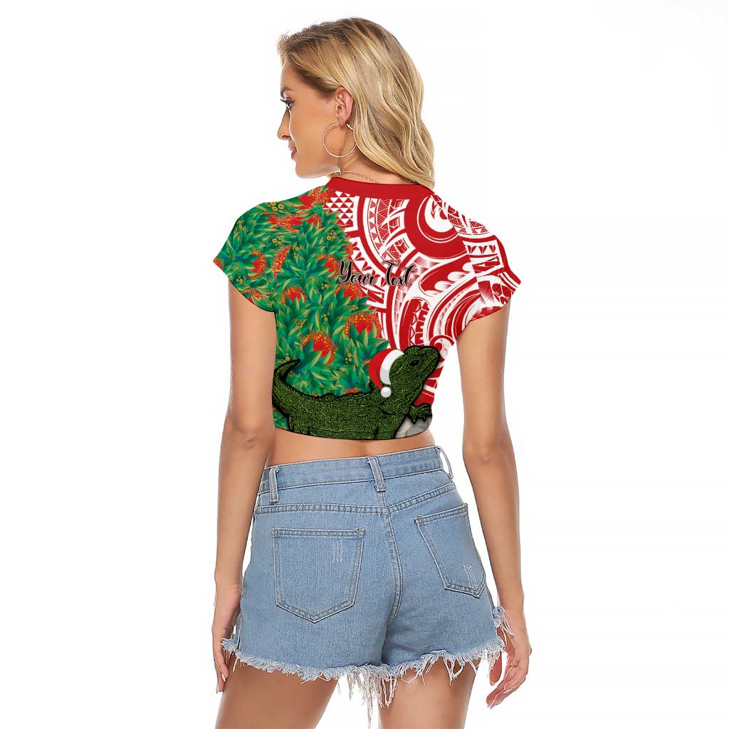 Personalised New Zealand Tuatara Christmas Raglan Cropped T Shirt Meri Kirihimete Aotearoa Maori Mix Pohutukawa LT14 - Polynesian Pride