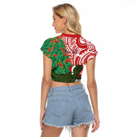 Personalised New Zealand Tuatara Christmas Raglan Cropped T Shirt Meri Kirihimete Aotearoa Maori Mix Pohutukawa LT14 - Polynesian Pride