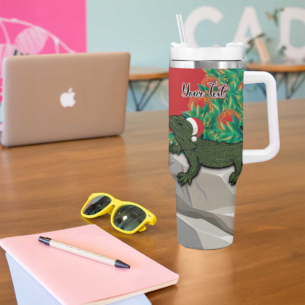 Personalised New Zealand Tuatara Christmas Tumbler With Handle Meri Kirihimete Aotearoa Maori Mix Pohutukawa