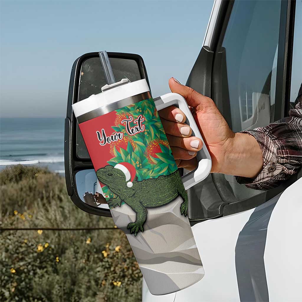 Personalised New Zealand Tuatara Christmas Tumbler With Handle Meri Kirihimete Aotearoa Maori Mix Pohutukawa