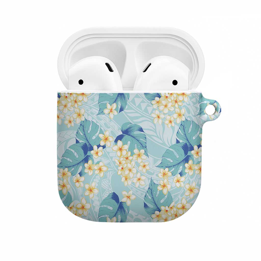 Pastel Cyan Tropical Hawaii AirPods Case Seamless Monstera Plumeria Hawaiian Pattern - Polynesian Pride