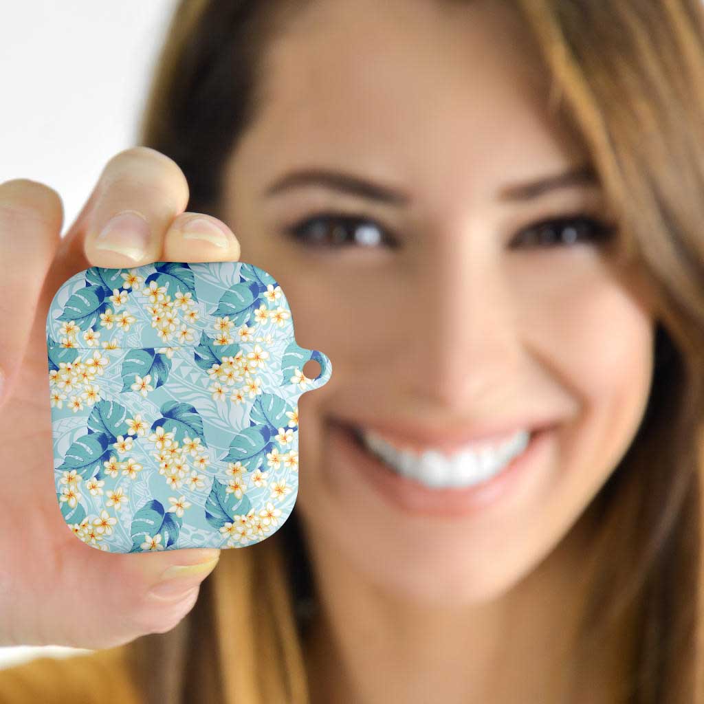 Pastel Cyan Tropical Hawaii AirPods Case Seamless Monstera Plumeria Hawaiian Pattern - Polynesian Pride