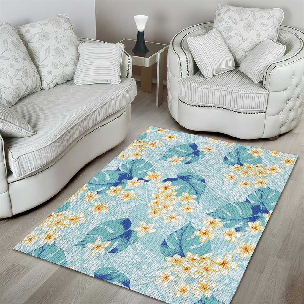Pastel Cyan Tropical Hawaii Area Rug Seamless Monstera Plumeria Hawaiian Pattern - Polynesian Pride