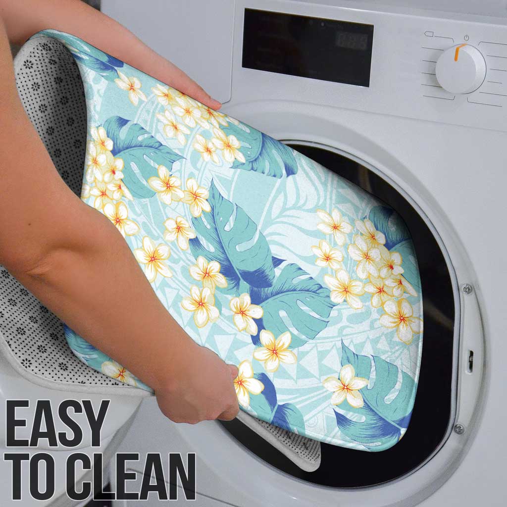 Pastel Cyan Tropical Hawaii Bathroom Set Seamless Monstera Plumeria Hawaiian Pattern - Polynesian Pride