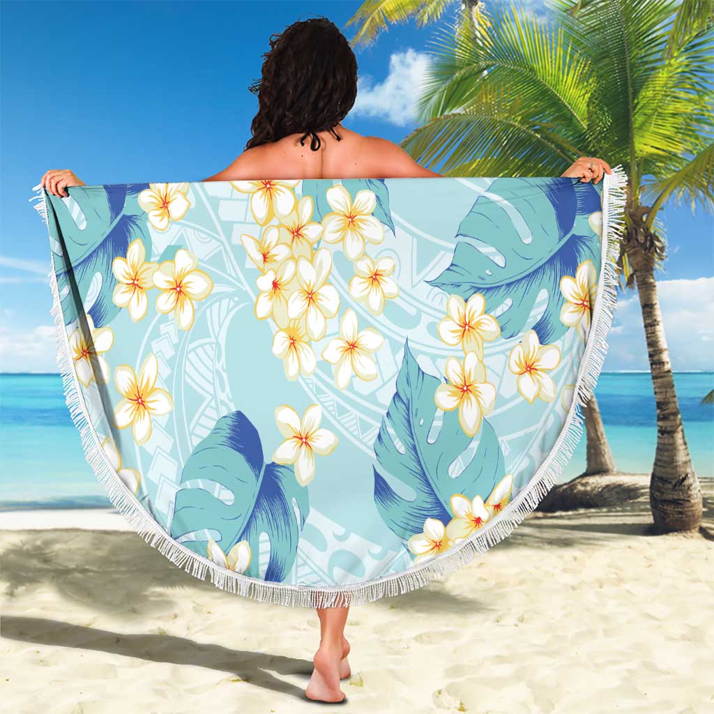 Pastel Cyan Tropical Hawaii Beach Blanket Seamless Monstera Plumeria Hawaiian Pattern - Polynesian Pride