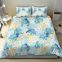 Pastel Cyan Tropical Hawaii Bedding Set Seamless Monstera Plumeria Hawaiian Pattern - Polynesian Pride