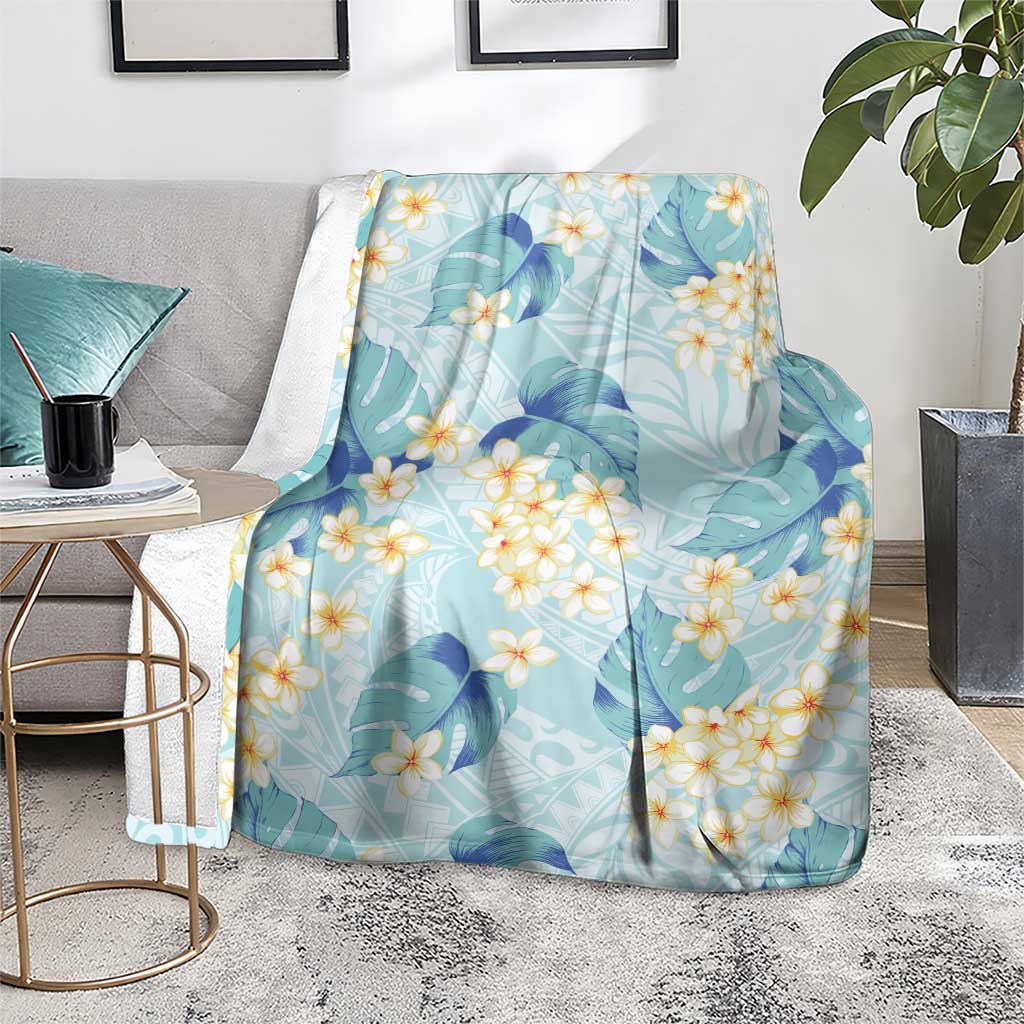 Pastel Cyan Tropical Hawaii Blanket Seamless Monstera Plumeria Hawaiian Pattern - Polynesian Pride