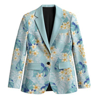 Pastel Cyan Tropical Hawaii Blazer Seamless Monstera Plumeria Hawaiian Pattern - Polynesian Pride