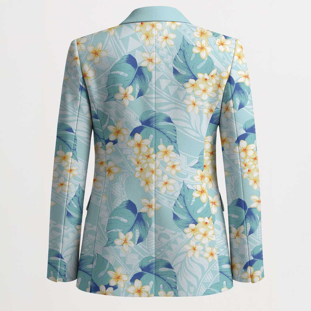 Pastel Cyan Tropical Hawaii Blazer Seamless Monstera Plumeria Hawaiian Pattern - Polynesian Pride